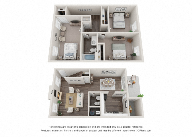 Floor plan for 3 beds, 1.5 baths, 1257 sqft